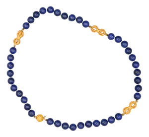 Vintage Gia Certified Lapis Lazuli 18k Gold Bead Necklace