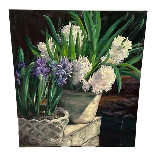 Original Signed Mary Helen Seago "Hyacinths" Oil on Canvas Painting For Sale