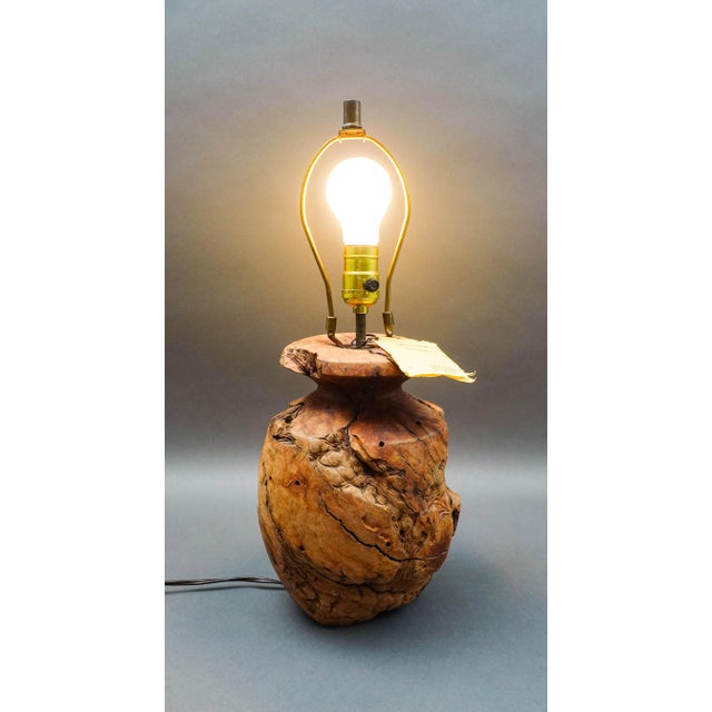 Manzanita Designs California Vintage Free Form Burl Root Wood Table Lamp. Measures Approximately 7 1/2" Diameter, 13 3/4"...