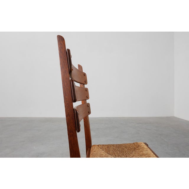 Mid-Century Modern Brutalist Oak and Wicker Chair, 1960 For Sale - Image 4 of 18