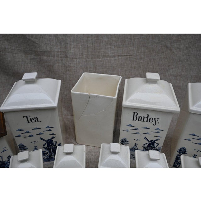 Ceramic 1920s-1940s Vintage Delft-Style Dutch Windmill Motif Kitchen Canister and Cruet Set For Sale - Image 7 of 7