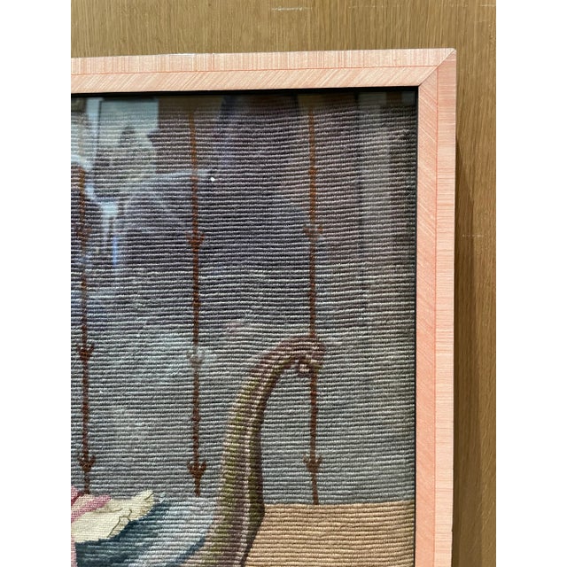 Gorgeous, One-of-a-Kind, Antique Framed Needlepoint. Lovely color palette of pinks, blues, purples and brown tones is...