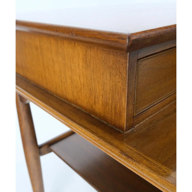 Brown Pair Walnut American Mid-Century Modern One Drawer Step End Tables Stands For Sale - Image 8 of 13
