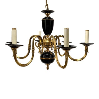 Vintage Black Porcelain and Brass 6 Arms Chandelier Made in Spain For Sale