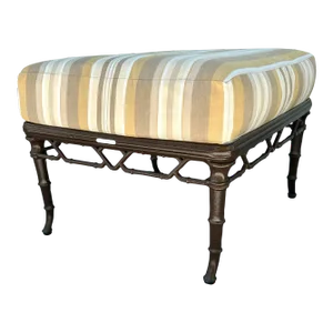 Vintage Brown Jordan Outdoor Furniture Calcutta Cushioned Ottoman, Chippendale Inspired