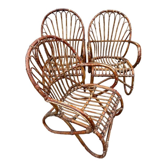 Mid-Century Modern Lounge Chairs in Rattan, 1970s, Set of 3 For Sale - Image 3 of 14