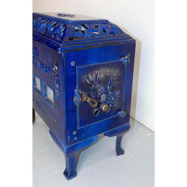 Small French Art Deco Blue Enamelled Coal Stove, 1890s For Sale - Image 5 of 10
