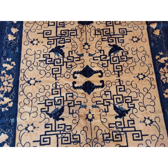 Chinese 1900s Beige Geometric Antique Chinese Peking Rug 6'2" X 8'9" Handknotted Wool Carpet For Sale - Image 3 of 5