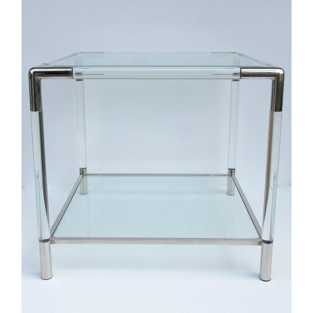 Charles Hollis Jones C.1970's Mid-Century Modern Charles Hollis Jones Style Tubular Lucite and Polished Nickel Side/End Table For Sale - Image 4 of 12