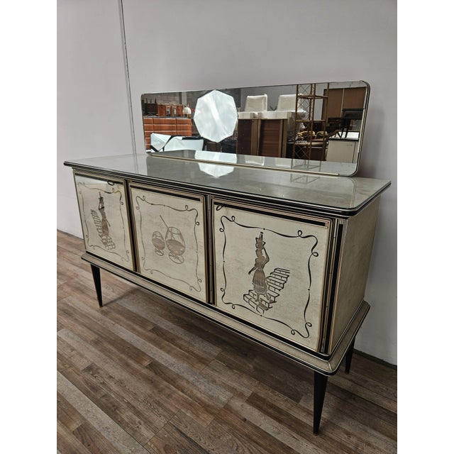 Mid-Century Modern Three-Door Sideboard with Mirror by Umberto Mascagni, 1950 For Sale - Image 3 of 18