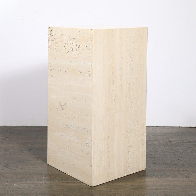 Mid-Century Modernist Rectilinear Minimal Travertine Pedestal For Sale - Image 4 of 11