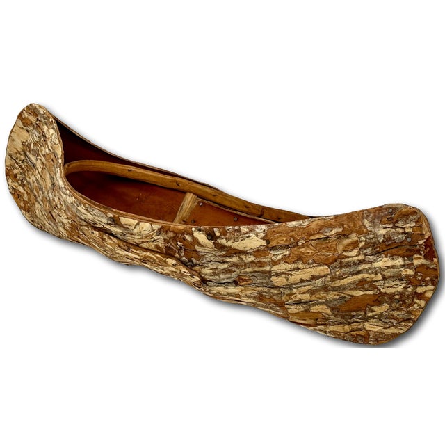Excellent Large Size Antique Hand Made Maine Indian Tree Bark Canoe Model - 22 Inches Long For Sale - Image 10 of 18