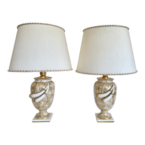 Italian Pair of Ceramic Table Lamps by Paolo Traversi