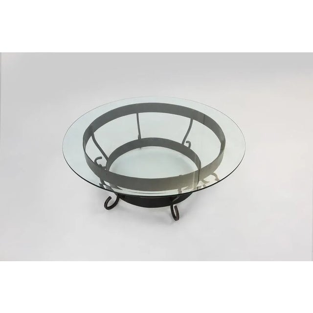 Rustic Round Coffee Table with Wrought Iron Base and Glass Top, France, 1930s For Sale - Image 11 of 12