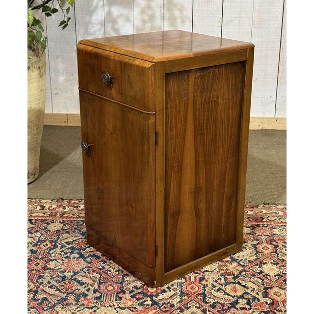 Wood Art Deco English Bedside Table in Walnut, 1950s For Sale - Image 7 of 10