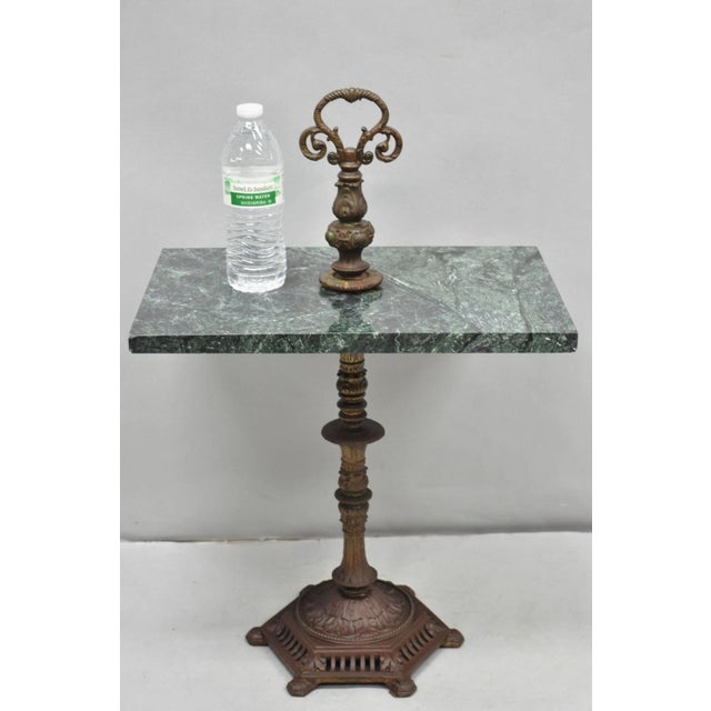 Antique Victorian Green Marble Cast Iron Pedestal Base Smoking Stand Side Table. Circa Late 19th Century. Measurements:...