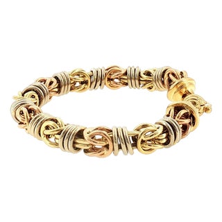 Mid Century Italian 18k Tri-Colored 8" Heavy Byzantine Bracelet For Sale