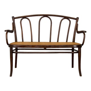 Antique Austrian Thonet Bentwood Cane Loveseat Bench - Stamped For Sale