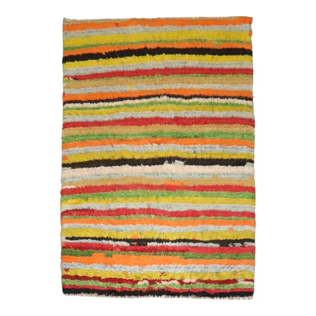 Striped Vintage Zabihi Collection Turkish Tulu Carpet - 5'7" x 7'11" For Sale