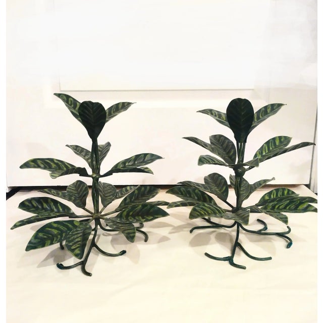 Metal Rare Vintage Metal Tole Decorative Leaf Appetizer Holder Room Decor- a Pair For Sale - Image 7 of 7
