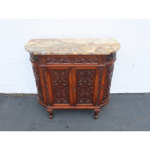 French Early 1900s French Heavy Hand Carved Commode Marble Top Cabinet 6672 For Sale - Image 3 of 18