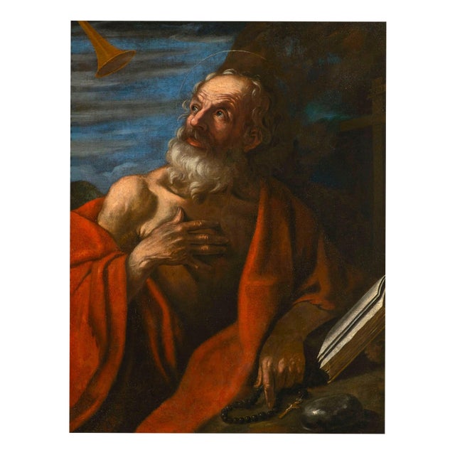Bolognese Master, Saint Jerome Hearing the Trumpets, 17th Century, Oil Painting on Canvas For Sale