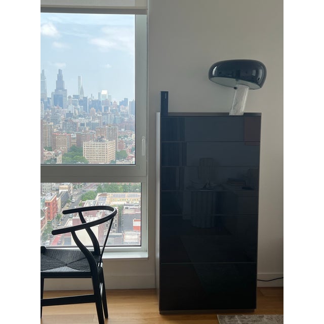 Dresser cabinet in glass and bronze. Six drawers. Internal structure in cuoio brown.