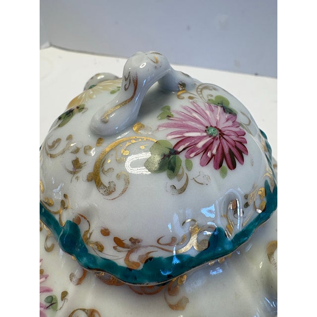 Antique European Hand-Painted Porcelain Covered Sugar Bowl With Floral Gilt, C. 1900 For Sale In Indianapolis - Image 6 of 9