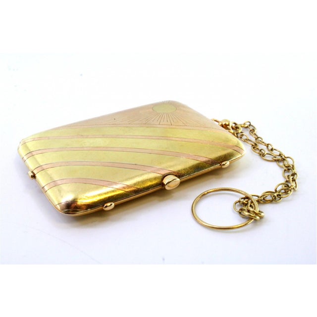 2-Tone Gold Toiletry Box with Diagonal Stripes, Sun Engraved Lid and Mirror For Sale - Image 3 of 12