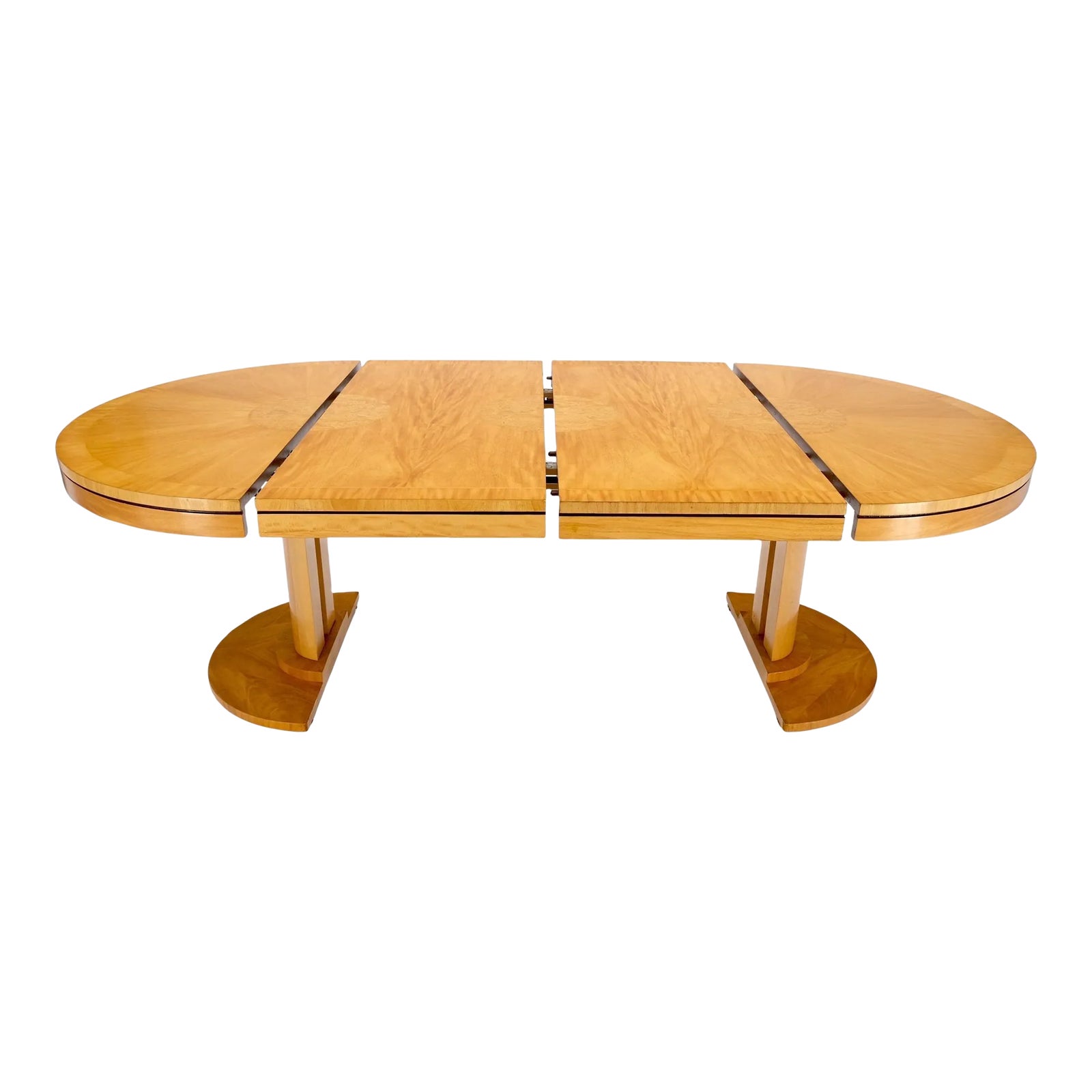 Baker Satin Wood Blond Single Pedestal Banded Round Dining Table Two Leaves Chairish