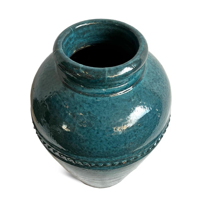 Asian Antique Vintage Turquoise Blue Java Vase For Sale - Image 3 of 7