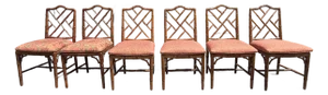 Vintage Chinese Chippendale Faux Bamboo Wooden Dining Chairs Set of 6