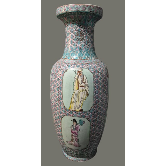 Late 20th Century Vintage Asian Chinese Famille Rose Figural the Eight Immortals Longevity Canton Vase 24.75''Tall For Sale - Image 5 of 15