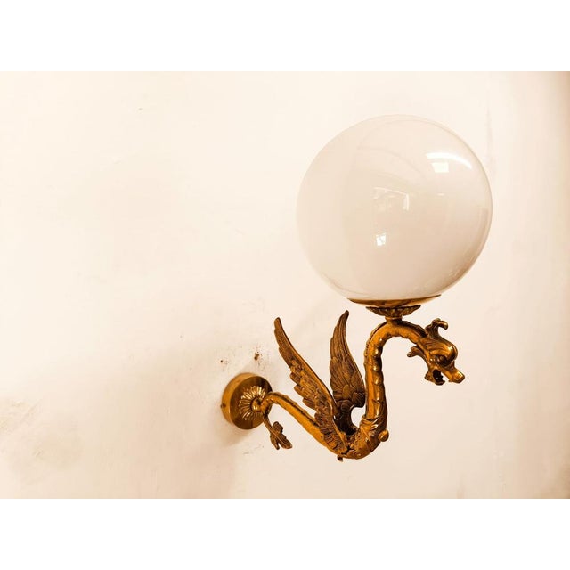 Metal Brass Dragon Wall Light with Sphere Glass For Sale - Image 7 of 13