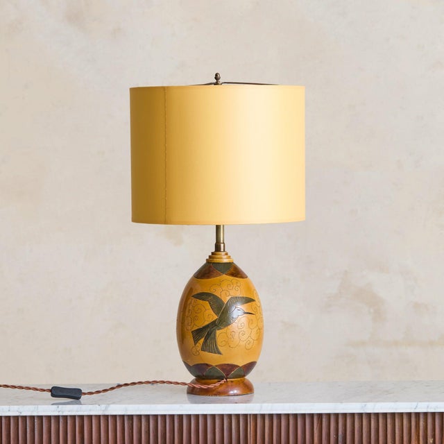 Wood 1940s French Art Deco Bird Motif Inlaid Wood Table Lamp For Sale - Image 7 of 11
