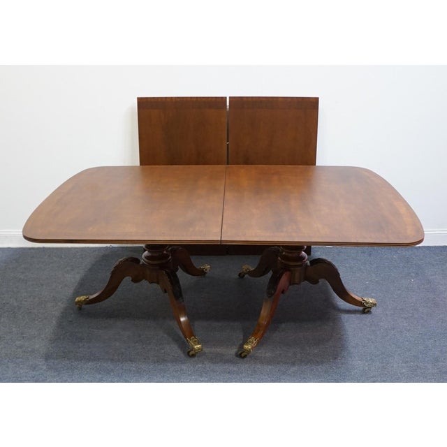 Henredon Furniture Banded Mahogany Traditional Duncan Phyfe Style 115" Double Pedestal Dining Table For Sale - Image 9 of 11