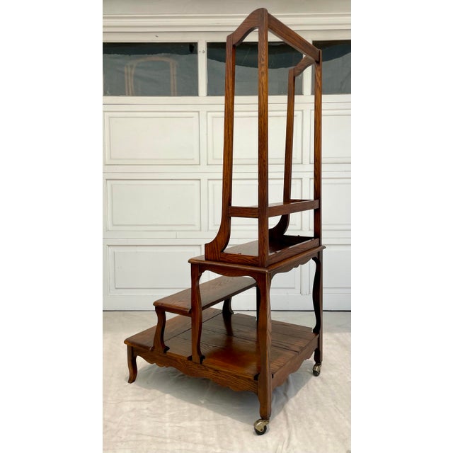 Traditional Wood Three-Step Impressive Library Ladder For Sale - Image 10 of 11