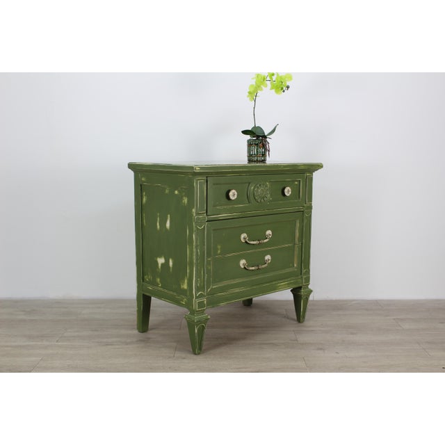 MidCentury 3Drawers Green Nightstand, Hand Painted Nightstand, Green