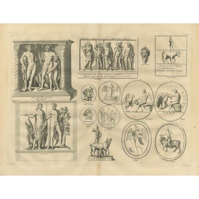 Roman Statues and Coins, Composite Antiquities Plate with Center Fold, 1721 : This large and visually rich engraving is a...