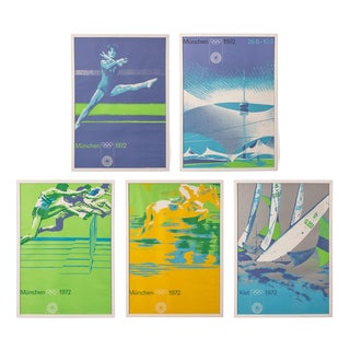 Vintage German Framed Olympic Posters, 1972, Set of 5 For Sale