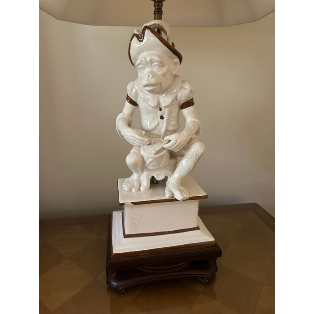 Hollywood Regency Vintage Monkey Musician Ceramic Table Lamps- Pair-Hollywood Regency Style For Sale - Image 3 of 4