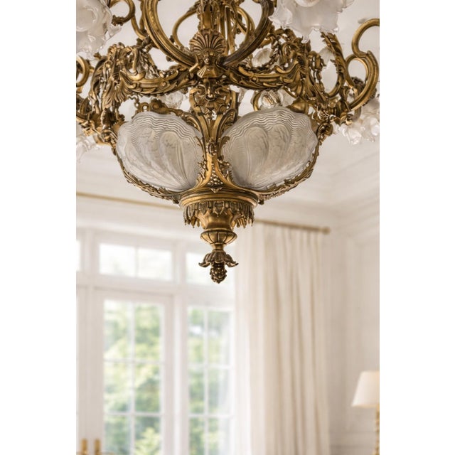 1860 French Artisan Louis XVI Gold Bronze Chandelier For Sale - Image 11 of 18