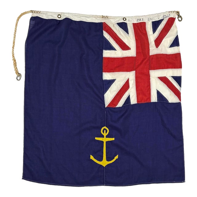Vintage Blue Ensign Flag With Union Jack and Anchor For Sale