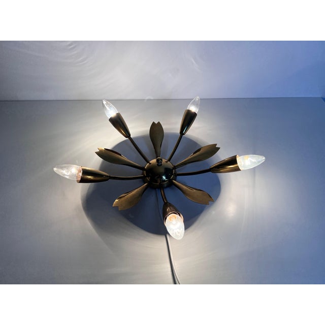 Mid-Century Modern Italian Midcentury Brass 5-Arm Sputnik Chandelier, 1950s For Sale - Image 3 of 11