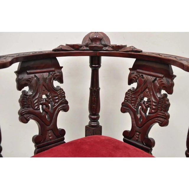 Late 20th Century Late 20th Century Reproduction Italian Renaissance Style Mahogany Corner Side Chair W/ Carved Face For Sale - Image 5 of 12