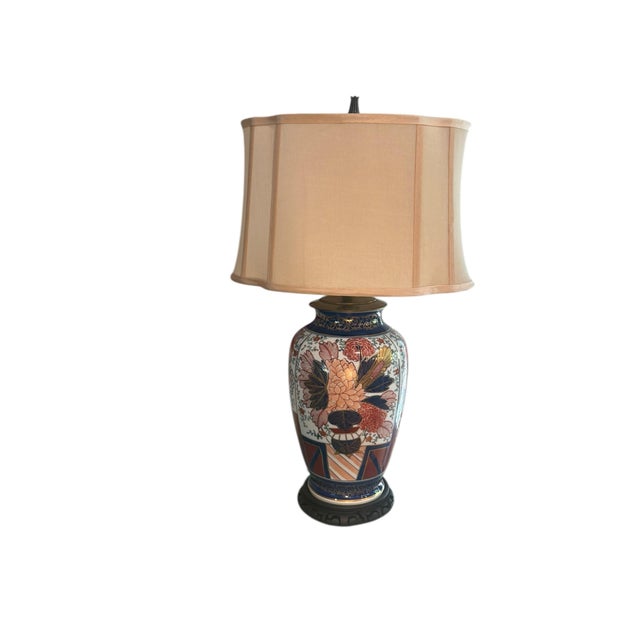 Mid 20th Century Imari Style Hand Painted Porcelain Lamp on Base With Shade For Sale - Image 12 of 12
