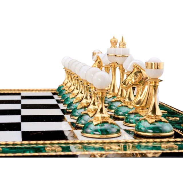 Late 20th Century 20th Century Russian Dolerite, Malachite & Kascholong Opal Chess Set. For Sale - Image 5 of 11