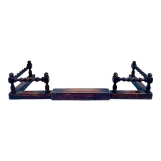 1800's Antique Turned Wood Fireplace Fender For Sale