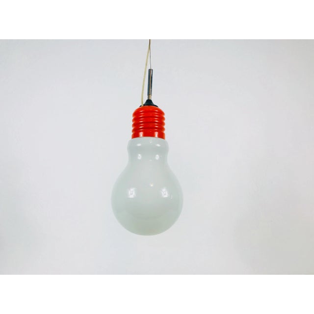 Mid-Century Modern 1970s Mid-Century Modern Italian Bulb Shape and Red Metal Pendant Lamp, Italy For Sale - Image 3 of 12