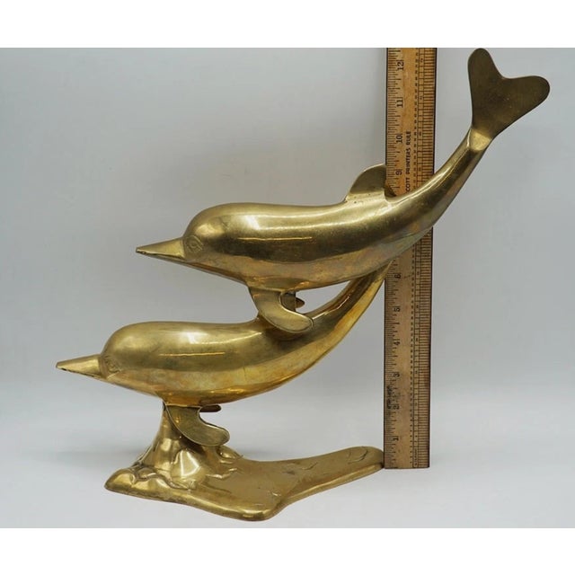 Solid Brass Dolphin Sculpture Mid Century Modern Coastal Decor 12” For Sale In Pittsburgh - Image 6 of 8